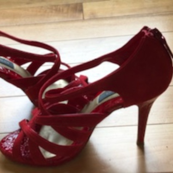 Red Suede Strappy Heel by WHBM - Picture 5 of 7